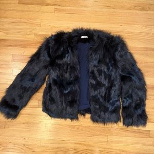 mango faux fur blue coat